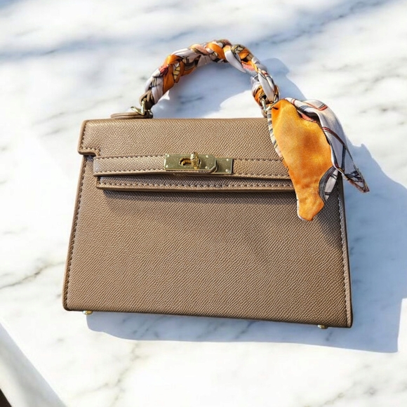 Taupe Handbag with Coordinating Twilly NWOT - Picture 8 of 8